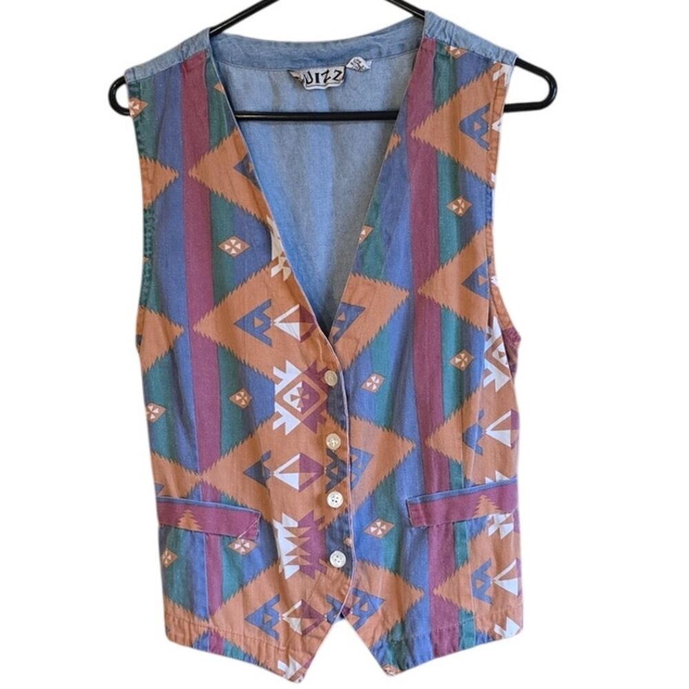 Quizz vintage southwestern denim vest size medium